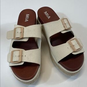 MIA Women’s Canvas Double Buckle Platform Sandals Espadrille Slide Beige Sz 7.5